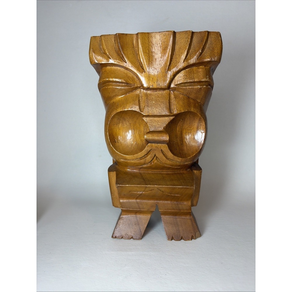 Vintage Waikiki Woods Monkey Pod Hawaii Wood Carved Tiki  10.25"